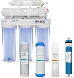 Max Water 5 Stage Home Reverse Osmosis System/Reverse Osmosis Water Filtration System/RO Water Filtration System Under Sink RO Water Purifier 100 GPD w/Clear Housing, Tank and Faucet NOT Included