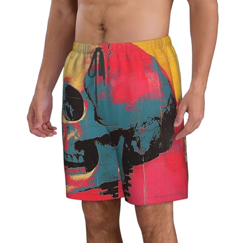 Men's Swim Trunks Quick Dry Board Shorts Beach Bathing Suits - Skull Death Retro Art2