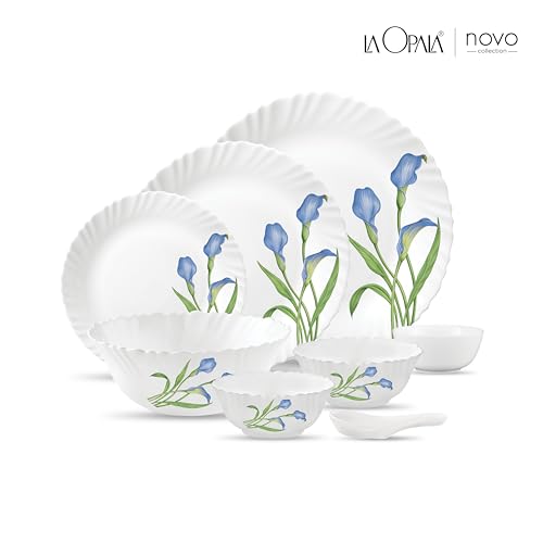 Image of La Opala Novo Collection Opal Glass Crockery | for Family of 6 | Dinner Set 35 pcs Tender Trio | Plates & Bowls for Dining | Microwave Safe | 100% Vegetarian | Extra Strong | Light & White