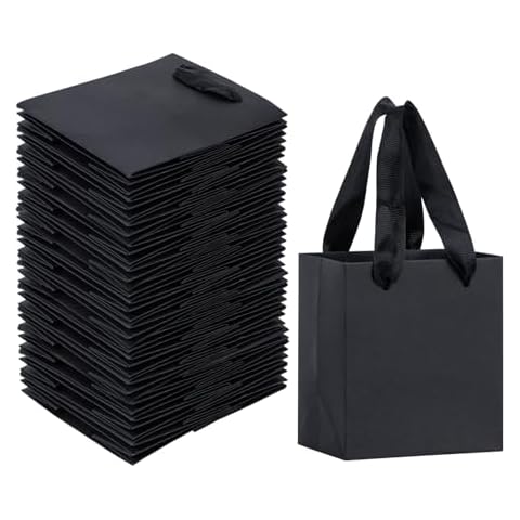 Black Gift Bags 50 Pack, Sdootjewelry Small Black Gift Bags, 4 x 2.8 x 4.5 inches Small Gift Bags Paper Bags with Handles, Black Mini Gift Bags, Shopping Bags for Small Business, Retail and Shopping Cover
