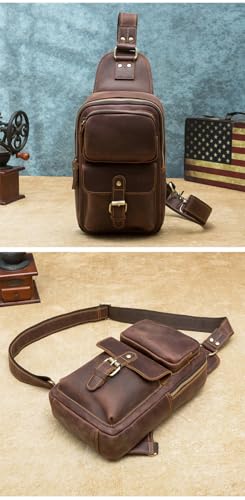 Genuine Leather Sling Bag Men Women Vintage Shoulder Backpack Chest Casual Daypack Crossbody Outdoor Thick Full Grain3