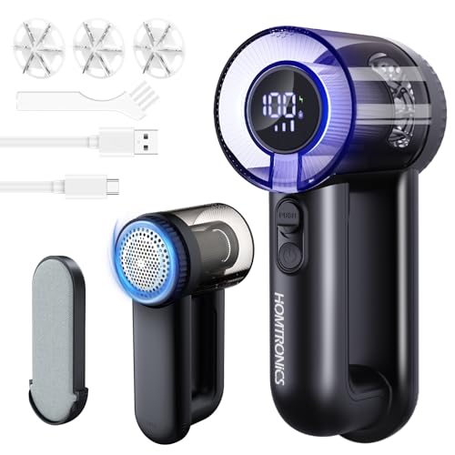 Anti Bouloche Électrique, [Type-C+Écran LED] Homtronics Anti Bouloche Électrique, Rasoir Anti Bouloche,2000mAh, 6 Lames Remplaçables,3 Vitesses...