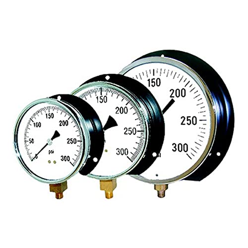 PIC Gauges 115D-604C Bottom Mount Dry Pressure Gauge w/ Black Steel Case, Brass Internals, Chrome Bezel, Plastic Lens, Wall Mount Back Flange, 6