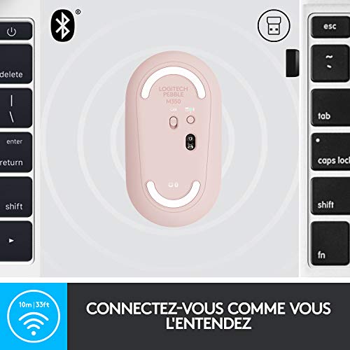 Logitech Pebble, Souris sans Fil avec Bluetooth ou récepteur 2,4 GHz, Souris silencieuse et Ultra-Fine pour Ordinateur Portable, Notebook, iPad, PC, Mac et Chromebook - Rose
