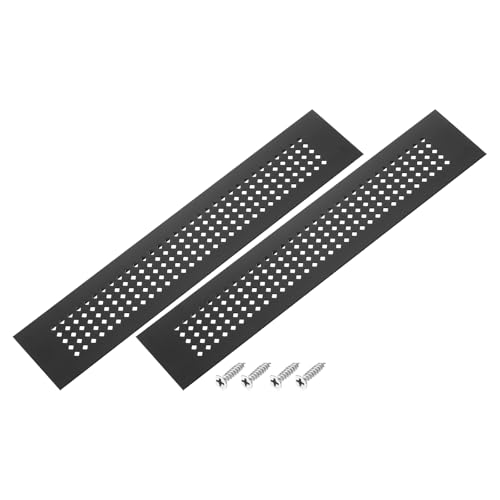 PATIKIL Rejilla de ventilación para puerta de 10 x 2 pulgadas, 2 Piezas de rejilla de aluminio con orificios diamantados y tornillos de montaje para gabinete o puerta de armario, Negro