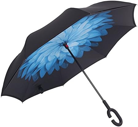 Aweoods Double Layer Inverted Umbrella Cars Reversible Umbrella (Blue Daisy)