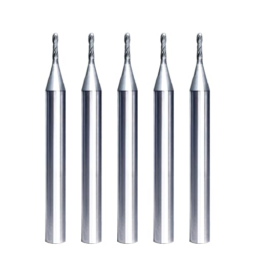 Image of Tools Ball Nose Carbide End Mill, DLC Black Coating, CNC Cutting Tools for Steel Cutting, More Wear Resistant, Suit for 3D Carving & Engraving. 2 Flute Router Bits,1 /8 Shank (1 /32-1.5 inch 5pcs