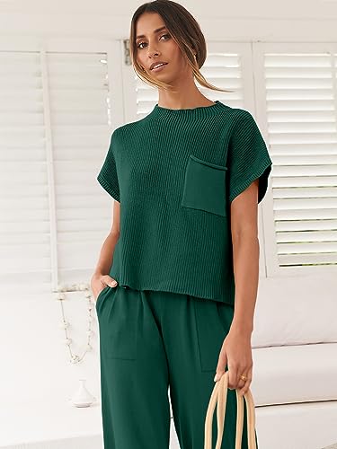 Image of ANRABESS Women's Two Piece Outfits Sweater Sets Knit Pullover Tops and High Waisted Pants Tracksuit Lounge Sets