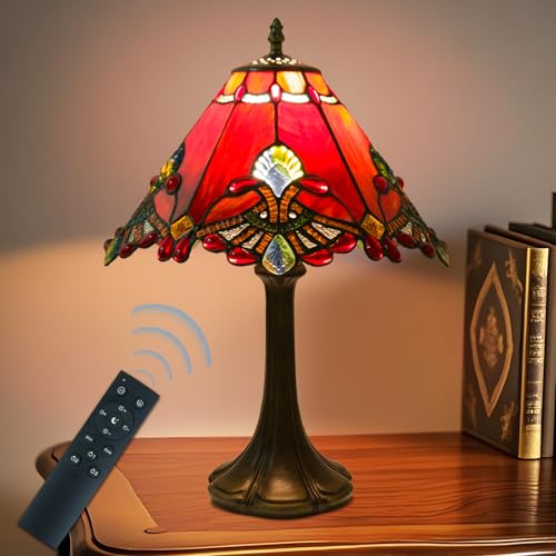 JHuiLap Lampada da tavolo in stile Tiffany, lampada in vetro colorato barocco con telecomando, dimmerabile continuo e 3 temperature di colore, lampade da scrivania per camera da letto, casa colonica
