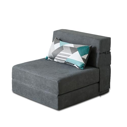Folding Sofa Bed Single Size with Pillow Memory Foam Convertible Sleeper Chair Floor Couch Futon Lazy for Living Room/Home Office/Guest Beds/Apartment/Upstairs Loft,Dark Gray
