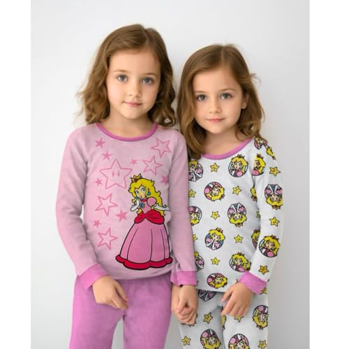 Peach 4 Piece Pajama Set - Girls PJ Set with Long Sleeve Shirt & Pants - Kids Sleepwear Set - Official License2
