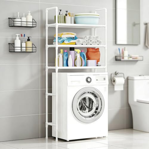 LCNDKF Over the Washer Storage Shelf - Organizador de salas de lavandería de varios niveles, se adapta a máquinas de lavado y secadoras, estante de ahorro de espacio (negro/blanco)