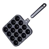 Cabilock Takoyaki Pfanne mit 16 Schlitzen aus Aluminium, Rund, Schwarz