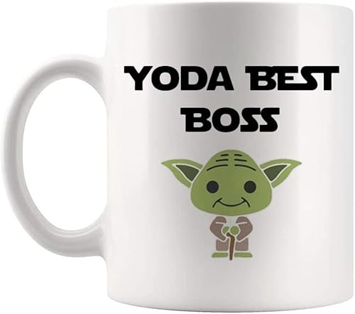 Fonhark - Taza divertida de café Boss, taza de café Yoda Best Boss, taza divertida para jefe, taza de café novedosa de 11 onzas, color blanco