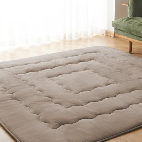 クモリ(Kumori) こたつ敷布団 190X190m こたつマット 単品売り 正方形 蓄熱わた使用 吸湿発熱 ラグ 両用 カーペット 極厚 厚手 おしゃれ キルトラグ ホットカーペット対応 滑り止め付き 無地 フランネル こたつ下敷き グレージュの画像