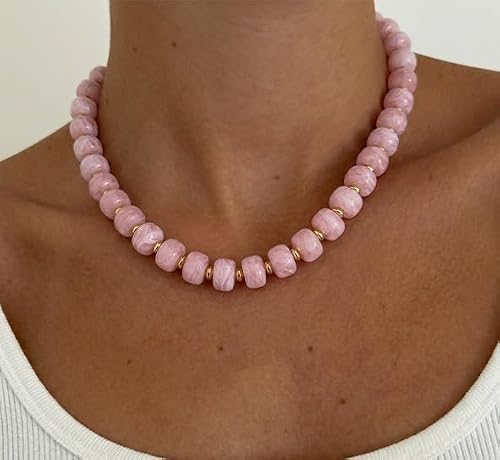 Beaded necklace for Women Boho Bead Gemstone Chunky Necklace Big Bead Necklace Fashion Trendy Summer Necklaces Jewelry Gifts — view 2