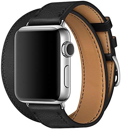 WAfeel Compatible for Iwatch 38/42mm Leather Band Double Tour iwatch Strap Replacement Band with Stainless steel Clasp for Iphone Watch Series 3 Series 2 Series 1,Sport Edition Men Women (Black, 38mm)