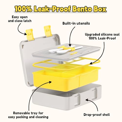 Image of rockpapa 5.5 Cups Bento Lunch Box for Kids, 5-Compartment, Trucks