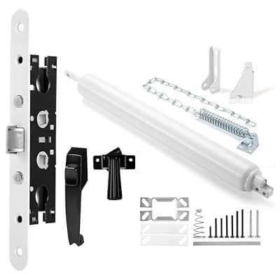 2 Point Bolt Mortise Lock Body Fit Pella Storm Doors(White) and Screen and Storm Door Closer Kit, ALL in ONE, Closer for Heavy Storm Doors | Screen and Storm Door Push Button Latch Set | Storm Door Pr