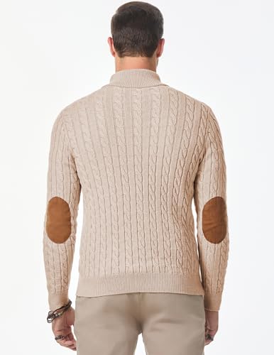 Image of JMIERR Men's Cable Knit Pullover Sweater Casual Long Sleeve Stand Collar Button Knitted Sweaters
