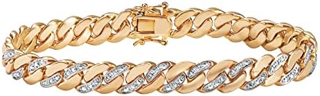 PalmBeach Jewelry Men's Yellow Gold-plated Genuine Diamond Accent Curb Link Bracelet (9mm), Box Clasp, 9.5 inches
