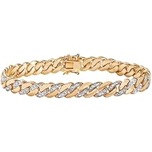 PalmBeach Mens Yellow Gold-Plated Genuine Diamond Accent Curb Link Bracelet 9mm, Box Clasp, 9.5 inches