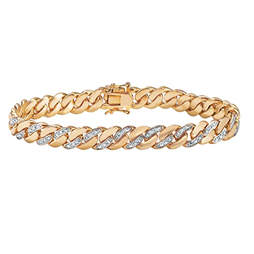 Palmbeach Jewelry Men's Yellow Gold-Plated Genuine Diamond Accent Curb Link Bracelet (9Mm), Box Clasp, 9.5 Inches #TOP25