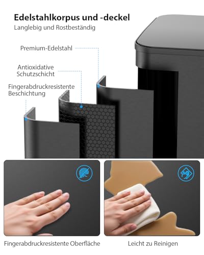 lovewind Mülleimer Küche 80L, 2 x 40L Mülltrennsystem mit 2 Fächern, Edelstahl Tretmülleimer mit Soft-Close Deckel… – Ansicht 4
