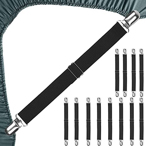 Leben Verstellbare Bettlakenspanner mit Metallclips, 12Pcs Elastische Lakenspanner für Bettlaken, Matratze, Bügelbrett und Sofa (12 Pcs-Schwarz) - Image 3