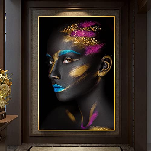 Peinture Maquillage Africain Noir toile de 40x60 cm pour la décoration moderne d'un salon