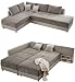 Produktbild Federkern Ecksofa B306/T223/H95 cm Dauerschläfer, Doppelbett Schlaffunktion, Kaltschaum-Topper, Bettkasten, Regal, Schwenkteil RECHTS, Mikrofaser-Bezug Grau Braun, Korpus Kunstleder Beige / 15102