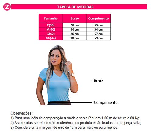 Camiseta Feminina Basica T-shirt Baby Look Gola V Blusinha G/42, Preto