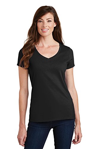 Port & Company Ladies Fan Favorite V-Neck Tee L Jet Black