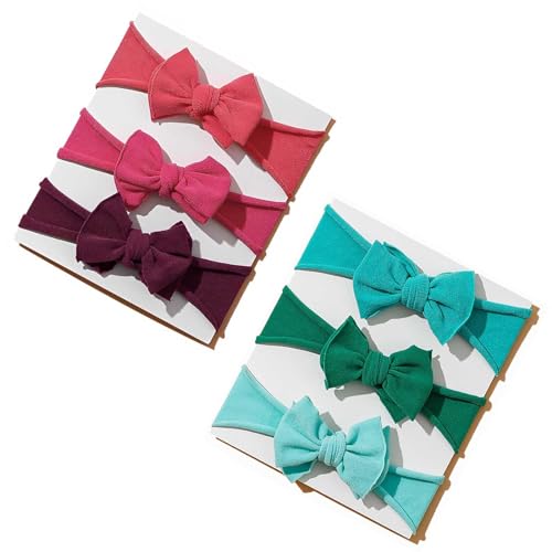 6pcs Nylon Headbands, Stretchy Knot Hair Accessories Gift, Double Layer Soft Elastic Hairbands for Newborn, Infant, Toddler Girls (Multicoloured) Multi-colored-9