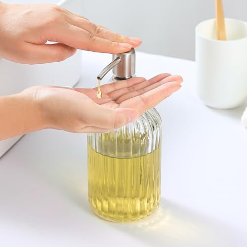Image of Clear Glass Soap Dispenser | with 304 Rustproof Stainless Steel Pump 18oz for Kitchen and Bathroom Hand Soap Dispenser Bottle