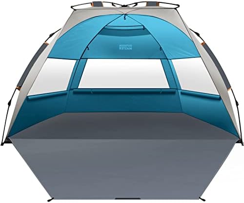 OutdoorMaster Pop Up Beach Tent for 4 Person - Easy Setup and Portable Beach Shade Sun Shelter Canopy with UPF 50+ UV Protection Removable Skylight Family Size - Ocracoke Coast