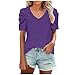 Maglietta estiva da donna con scollo a V, casual, con maniche a sbuffo, tinta unita, (BD1235), Viola, XXL