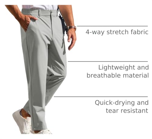 Image of Runcati Mens Stretch Golf Pants Casual Dress Pants Work Trousers | Slim Fit, Quick Dry, Lightweight, Comfy, Slacks, Pockets, Elastic Waist, Tapered, Cropped, 30 inch, 29 inch, Chino