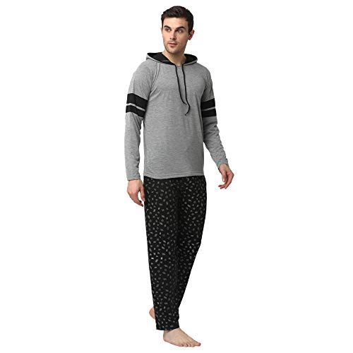 Image of Mack Jonney Cotton Blend Night Suit Co-ord Set for Men with Hodded Full Sleeve T-Shirt and Track Pant-VJ-MNS-TTP-GROUP21