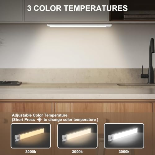 Image of 30 cm Rechargeable Motion Sensor LED Light, Magnetic Wireless Under Cabinet Light with 3 Color Modes, Stepless Dimming, USB Rechargeable Stick-On Closet Light