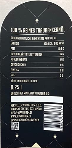 Foto von Vipava 1894 Traubenkernöl 100% Natürlich schonend kaltgepresstes Traubenkernöl 250ml