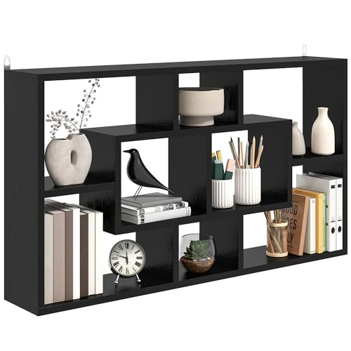 HOMCOM Étagère Murale décorative, étagère pour Livres, CD, étagères flottantes avec 8 Cubes, 85 x 14,5 x 47,5 cm, Charge 20 kg, pour Bureau, Studio,...