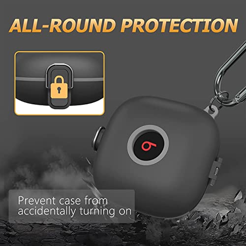 Case for Beats Fit Pro: AIYAAIYA Shockproof Protective Case Compatible with Beats Fit Pro 2021 Earbuds Armor with Lock Anti-Lost Lanyard Keyring (Black) - Image 4