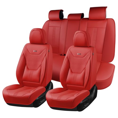 Image of Coverado Car Seat Covers Full Set, Front Seat Covers with Lumbar Support and Back Seat Cover Waterproof Leather Automotive Seat Cover, Universal Car Interior Protectors Cushion for Most Cars