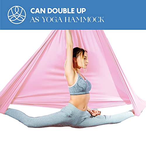Aum Active Aerial Silks Starter Kit - Durable 9 Yards Of Aerial Yoga Hammock With Hardware & Guide - Aerial Swing For Acrobatic Flying Yoga & All Levels (Aerial Rigging Point Up To 13Ft) #TOP5
