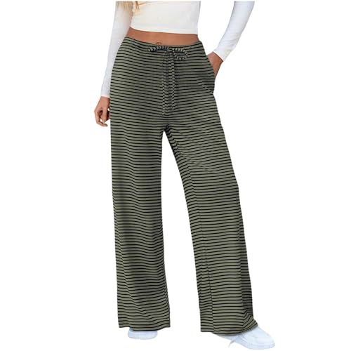 Pantalon décontracté à rayures pour femmes avec taille haute ample et jambe droite