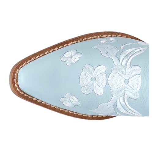 Dingo Womens Sweetheart Floral Embroidered Snip Toe Pull On Casual Boots Ankle Mid Heel 2-3" - Blue4