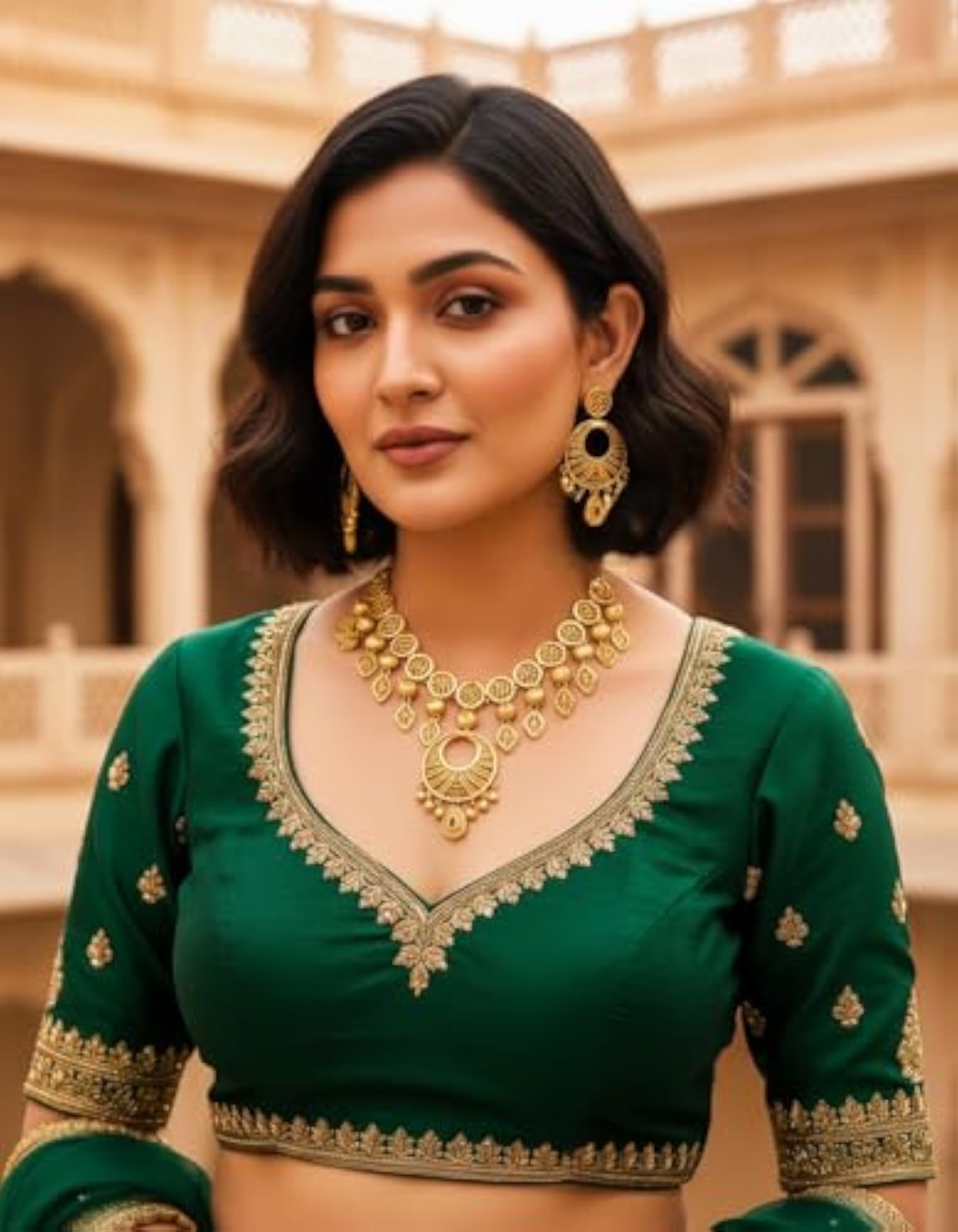 Women's Plated Statement Necklace Set with Earrings