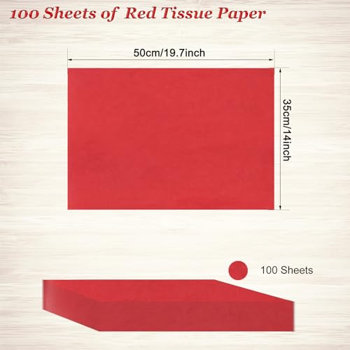 Image of 100 Sheets Red Tissue Paper Artdly 14 x 20 Inches Red Wrapping Paper Bulk for Weddings Birthday DIY Project Wrapping Crafts Decor