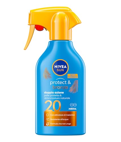NIVEA SUN Spray Protect & Bronze SPF 29 250 ml, Crema solare 20 spray abbronzante corpo, Protezione solare 20 con attivatore di Melanina acceleratore abbronzatura, Resistente all'acqua, Non unge